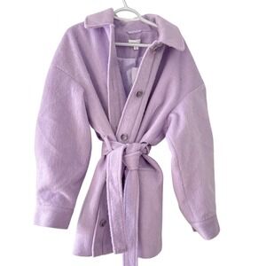 NWT Women TopShop ASOS Ovoid Sleeve Belted Shacket Lilac Coat Preppy Coquette 10